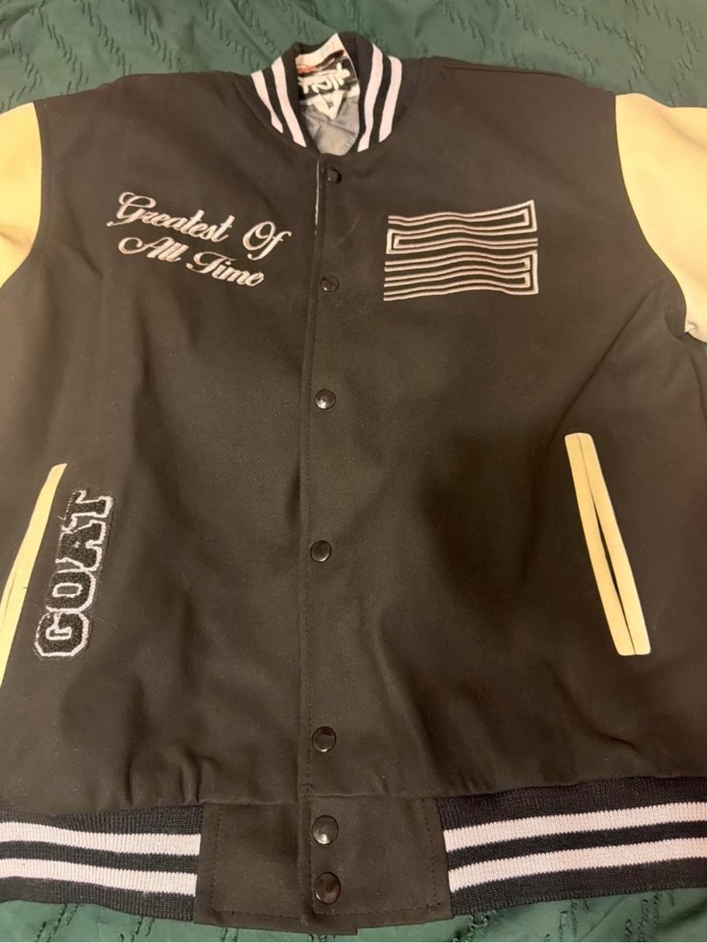 Black and Cream 'Greatest Of All Time' Varsity Bomber Jacket